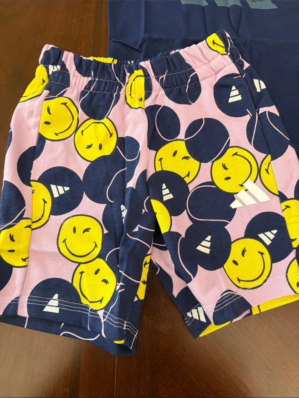 adidas 2XS Navy Tee Purple Yellow Smiley Short Athletic Set $45 NWT Kids Sports